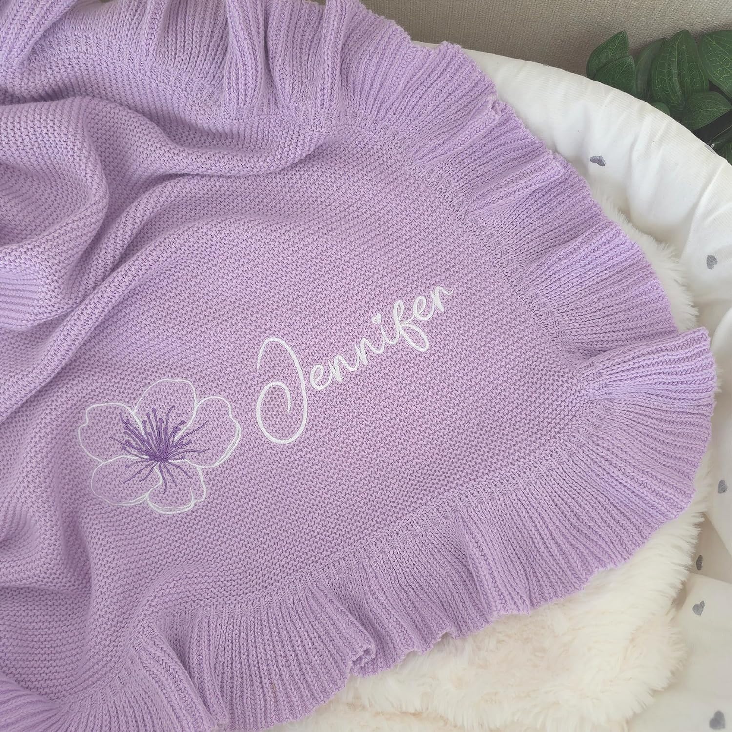 Baby Blanket Embroidered with Name 100 x 80 cm 100% Cotton