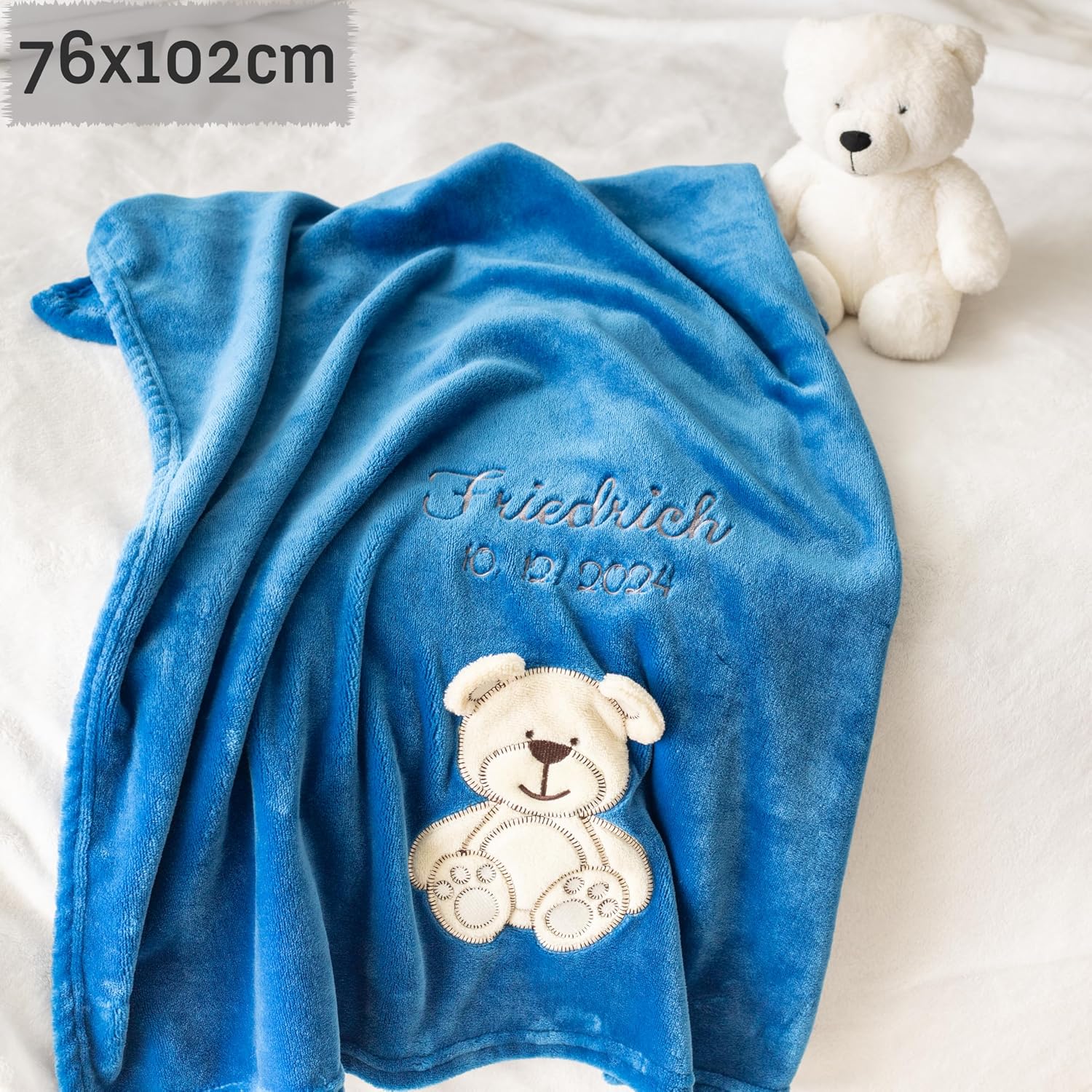 Baby Blanket with Embroidered Name + Encore, Cuddly Blanket Personalised as a Gift for Baby, Christening & Birth for Newborn Boys and Girls – Bild 4
