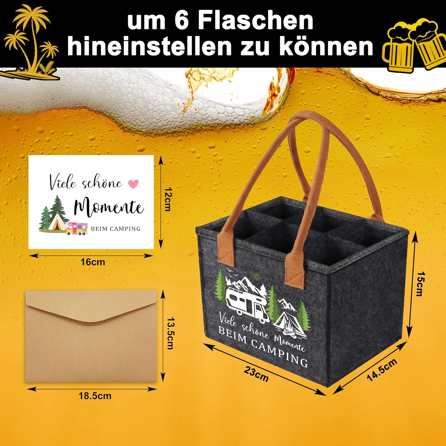 Retirement Gift Men's Men's Handbag Beer with Bottle Opener and Greeting Card, Retirement Gift Man Beer Gift Bag (Camping) – Bild 2
