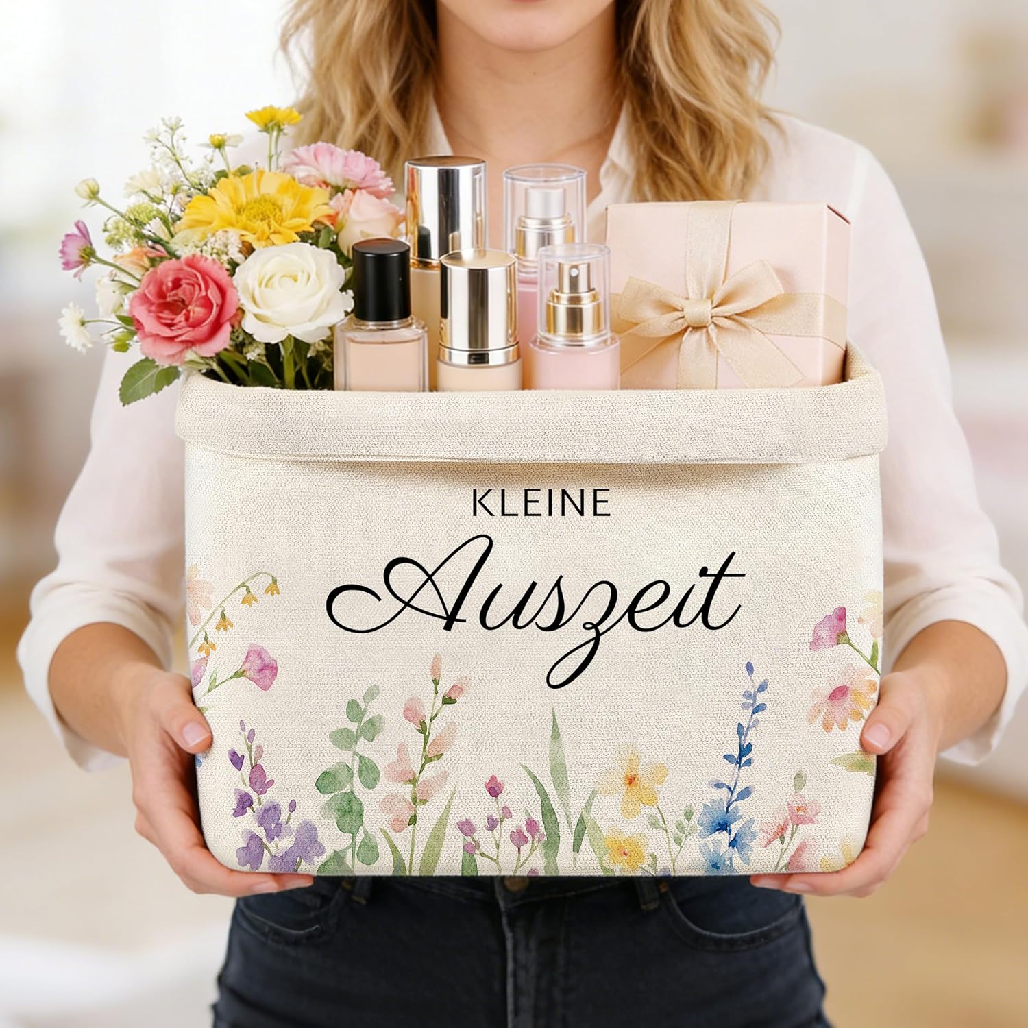 Small Time Out Basket, Gift Bag, 37 x 25 x 15 cm, Cotton and Linen Gift Basket, Relaxation Gift, Wellness Gifts for Women – Bild 7