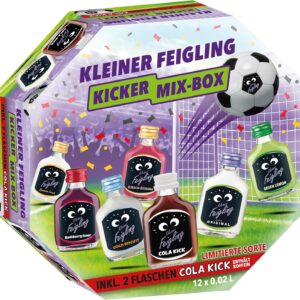 Kleiner Feigling Kicker Mix Box 12 x 20 ml – 6 Varieties Including Exclusive Cola Kick – Party Shot for Celebrating & Cheering – Football Championship