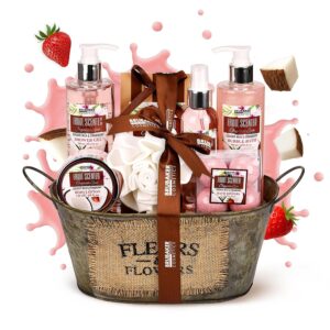 Brubaker Cosmetics Bath and Shower Set Coconut and Strawberry Fragrance 10 Piece Gift Set in Vintage Tub