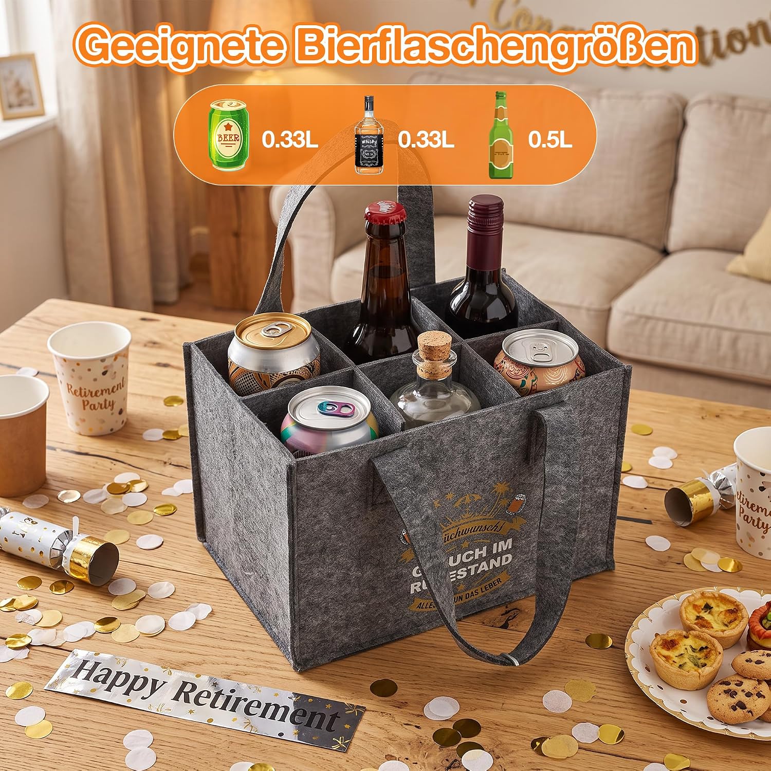 Zocipro Pensioner Gift for Men, Felt Handbag for 6 Beer Bottles – Bild 4