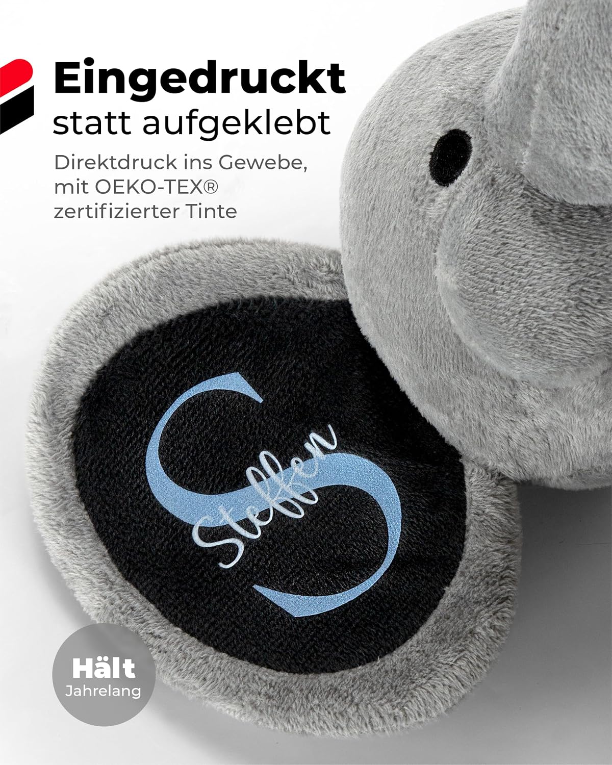 Plush Toy - Personalised Baby Gift for Birth Boy Decoration Elephant Cuddly Toy with Birth Data Stuffed Toy Name Date Weight Gift Christening 1st Birthday Godchild Son Grey Blue (25 cm) – Bild 4
