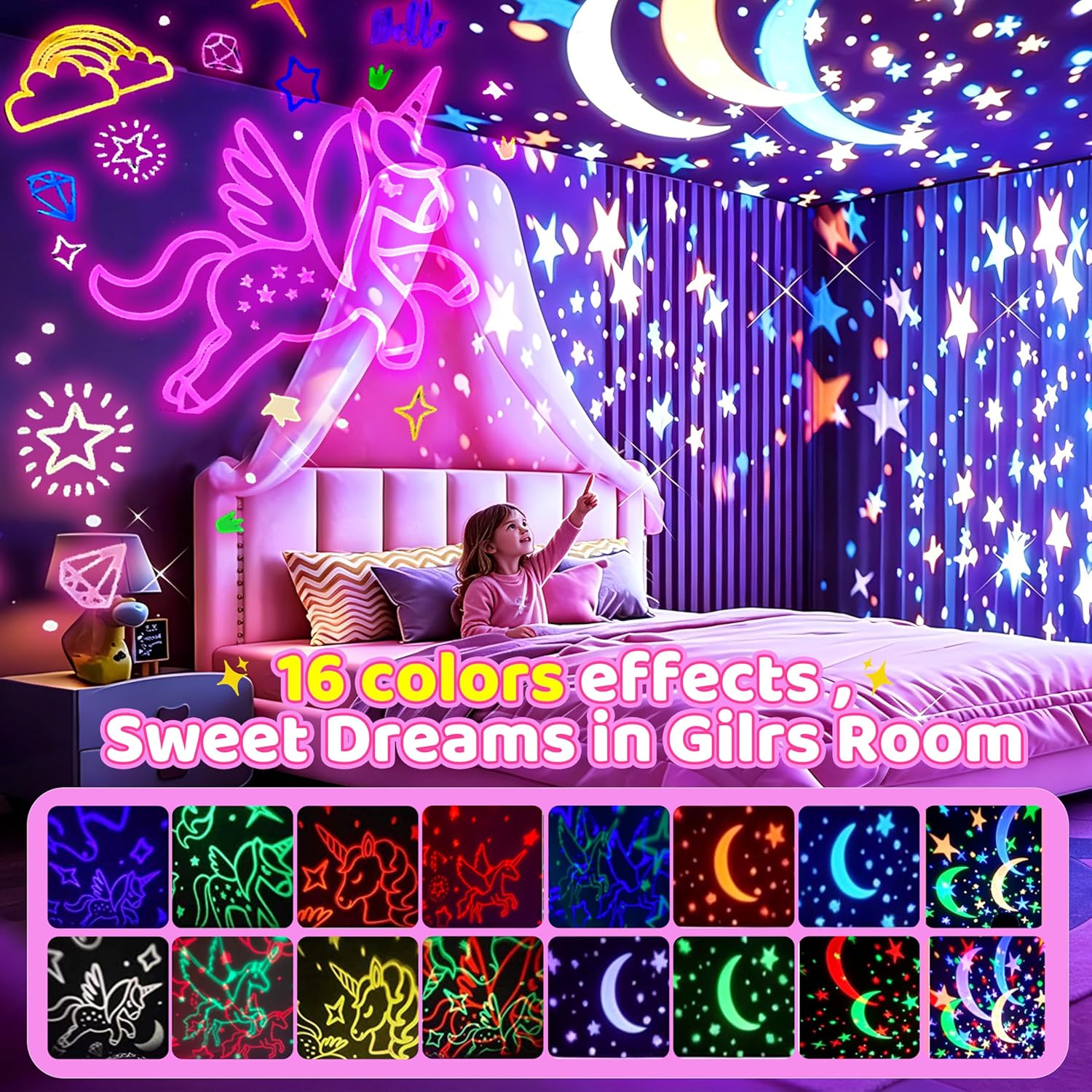 Unicorn Toy for 2-7 Year Old Girls, 2-in-1 Star Projector Rotating Night Light Girls Unicorn Toy for 3-9 Years Children Gifts 2-9 Years for Birthdays, Christmas – Bild 3