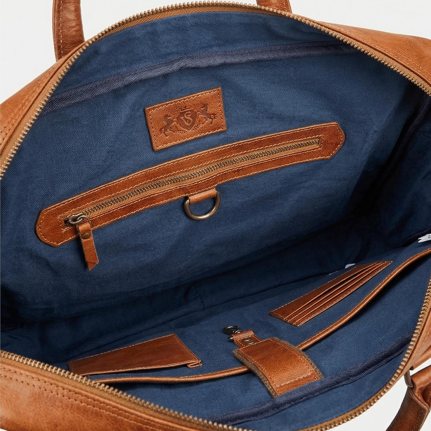 SID & VAIN Large Laptop Bag Genuine Leather – 15 Inch Laptop Business Bag CEDAR Large Briefcase with Shoulder Strap – Work Bag Men and Women Brown Handmade – Bild 5