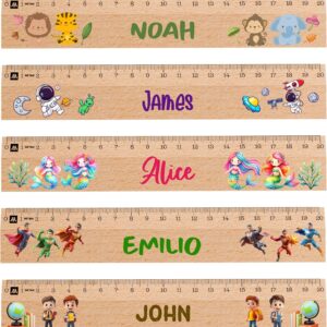 Meinearmbänder Personalised Wooden Ruler 20 cm - Engraving with Name & Motif - School Enrolment 2026 Gift for Boys & Girls - First Day of School Ruler with Various School Designs (1 Pack)