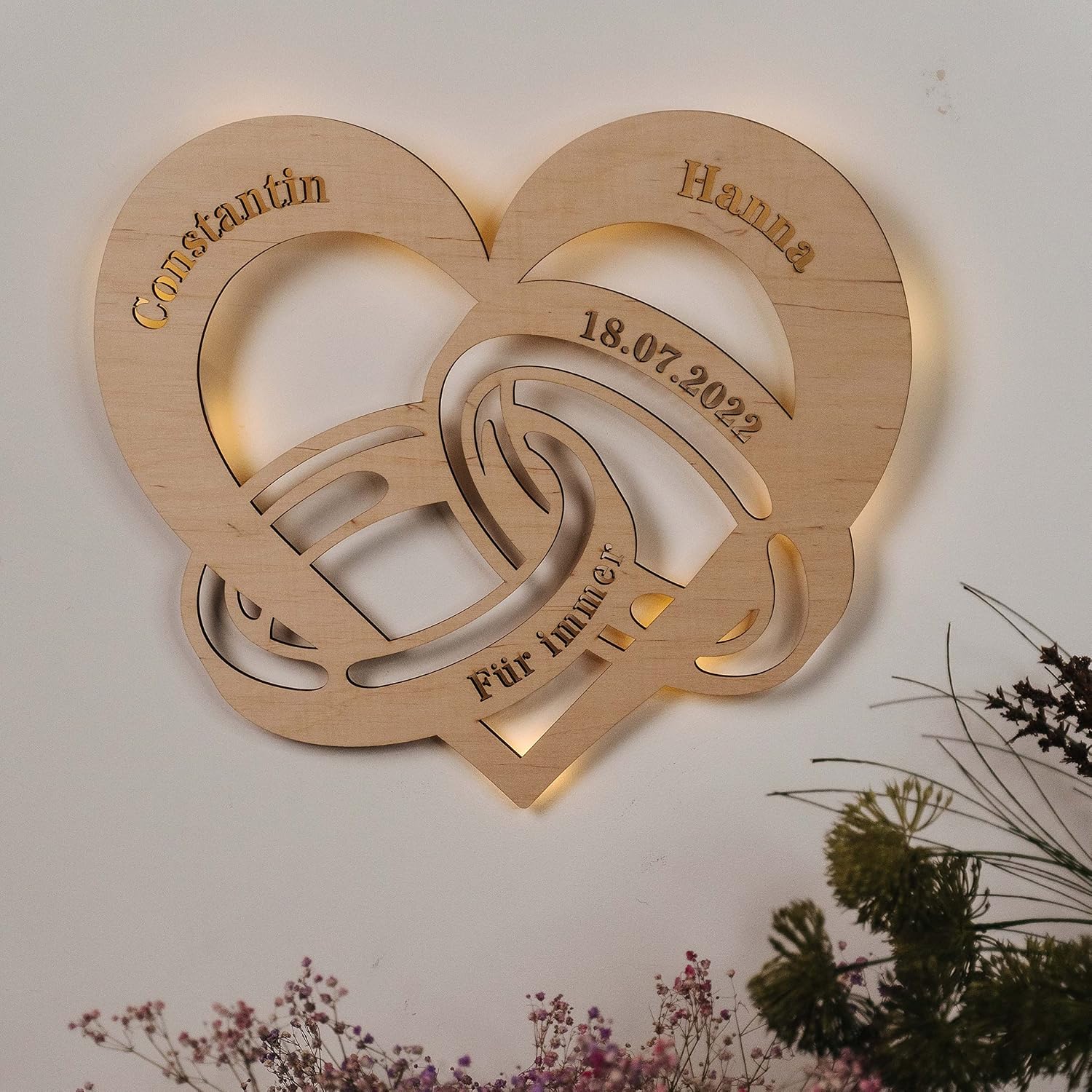 LAUBLUST LED Wall Light Bride and Groom - Personalised Love Gift for Engagement, Wedding, Anniversary, Valentine's Day