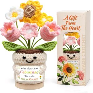 Birthday Gift for Women, Crocheted Flowers in Pot with Gift Box – Gift for Mum, Girlfriend, Sister, Grandma, Daughter & Colleague, Birthday Decoration