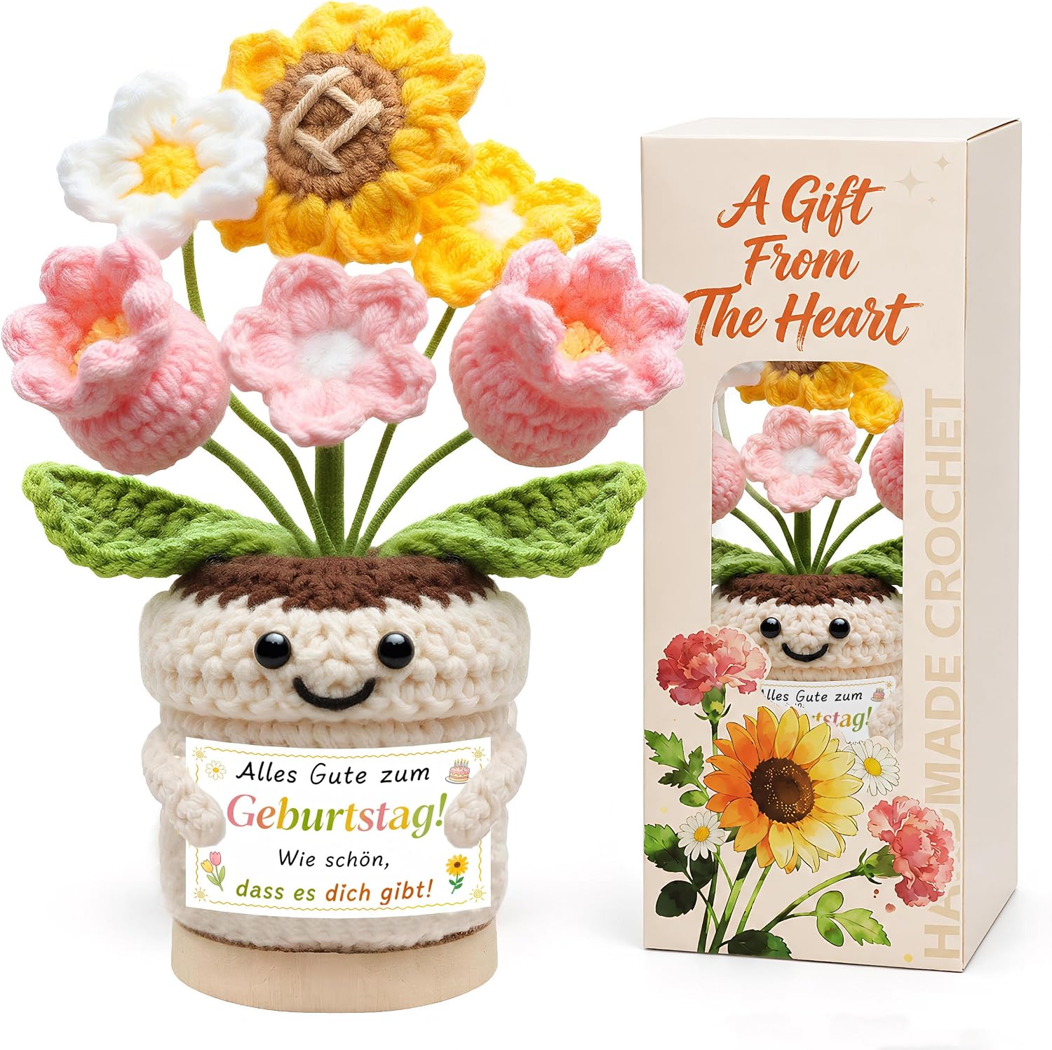 Birthday Gift for Women, Crocheted Flowers in Pot with Gift Box - Gift for Mum, Girlfriend, Sister, Grandma, Daughter & Colleague, Birthday Decoration