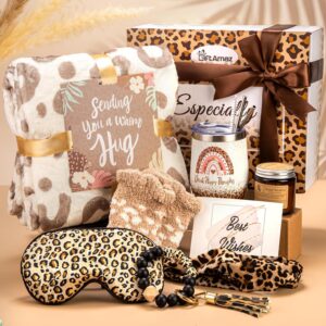 GiftAmaz Leopard Print Gift Basket for Women – 7-Piece Wellness Box with Thermal Cup & Blanket, Self-Care & Get Well Soon Gift Idea for Wife, Girlfriend, Mother as a Christmas Gift