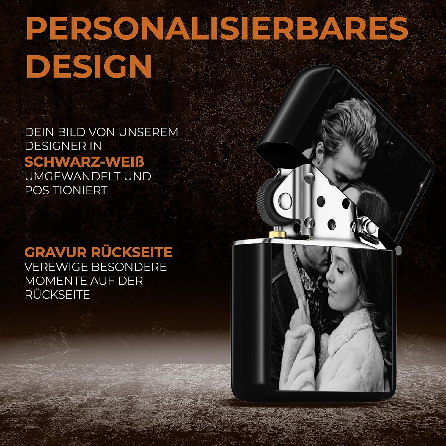 Personalised Lighter with Photo - Personalised Gift for Men - Engraved Lighter in Black/White – Bild 3