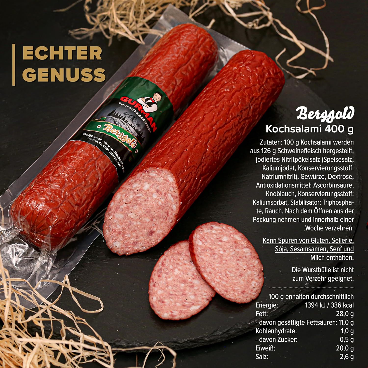 Salami Gift Box Tasting Box 700 g - Sausage Gift Set with 2 Cooking Salami Varieties (Berggold 400 g and Vienna Gold Piece 300 g) - Delicatessen Tasting Package - GURMAN – Bild 5