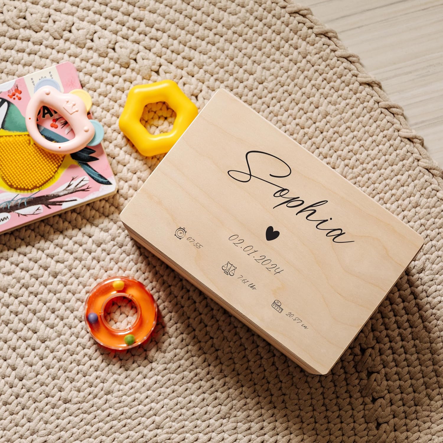 Creative Deco Baby Keepsake Box Personalised Heart with Name 30 x 20 x 14 – Bild 3