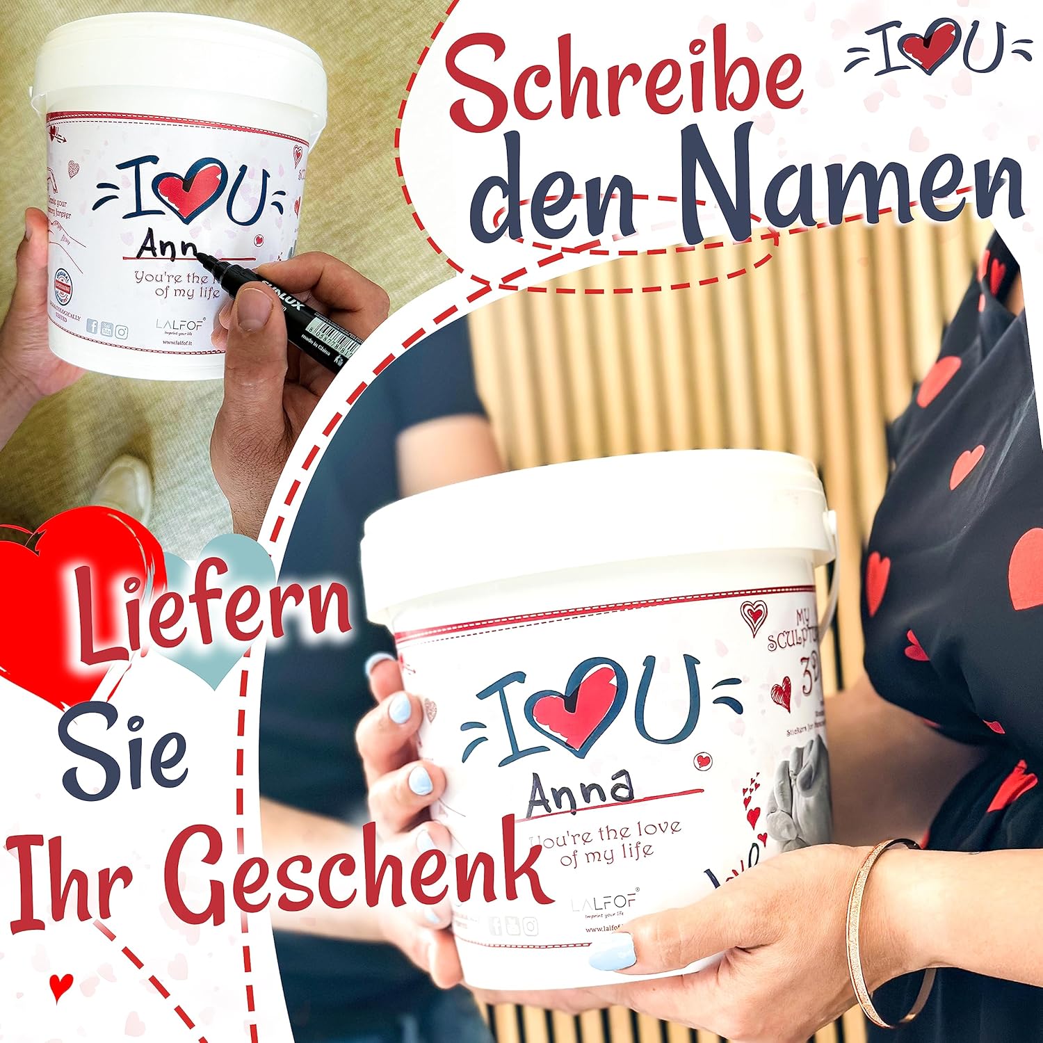 Lalfof Handprint Set for Couples with Name, Anniversary Gift for Her, Anniversary Gift for Him, Plaster Handprint Set Couples, Wedding Gift, Partner Gifts, Personalised Gifts – Bild 3