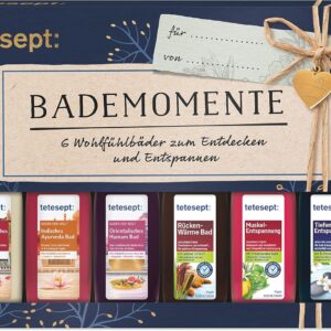 Tetesept baths gift set Pampering moments, bath essence trial set with gift tag, the ideal gift for every occasion, 1 x bath set (6 x 20 ml)