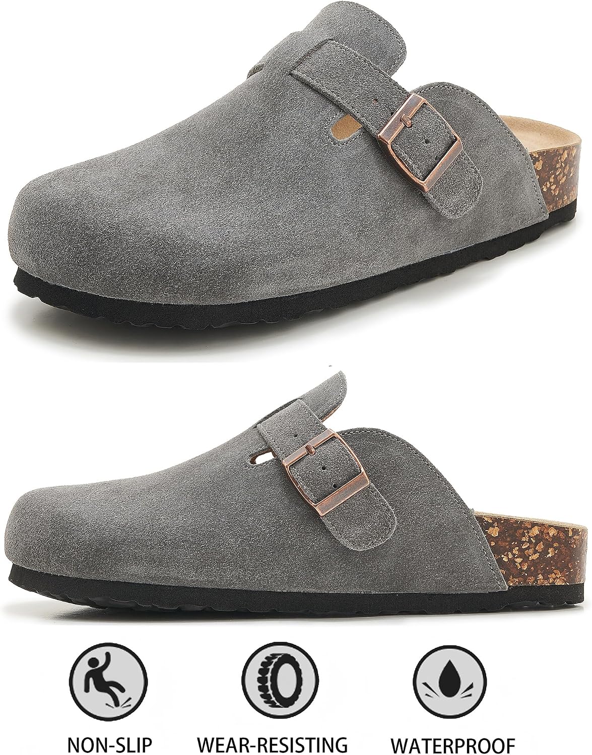 Meik Mangni Suede Clogs for Men and Women Comfort Potato Shoes with Arch Support Women Made of Leather Non-Slip Mules with Soft Cork Footbed, Size 36-47 EU – Bild 3