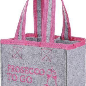 FunX Bottle Bag Prosecco to Go – Felt Bag for 6 Bottles – Grey with Carry Straps and Print – Versatile – 19 x 12 x 14 cm