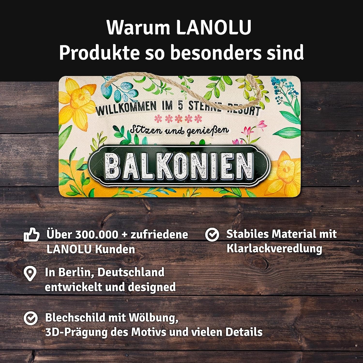LANOLU Retro Tin Sign Balcony Sign – Tin Signs Garden with Sayings – Nostalgic Decoration as Gardener Gifts – Retro Decoration Vintage Metal Sign Garden Balcony 16 x 32 cm – Bild 4