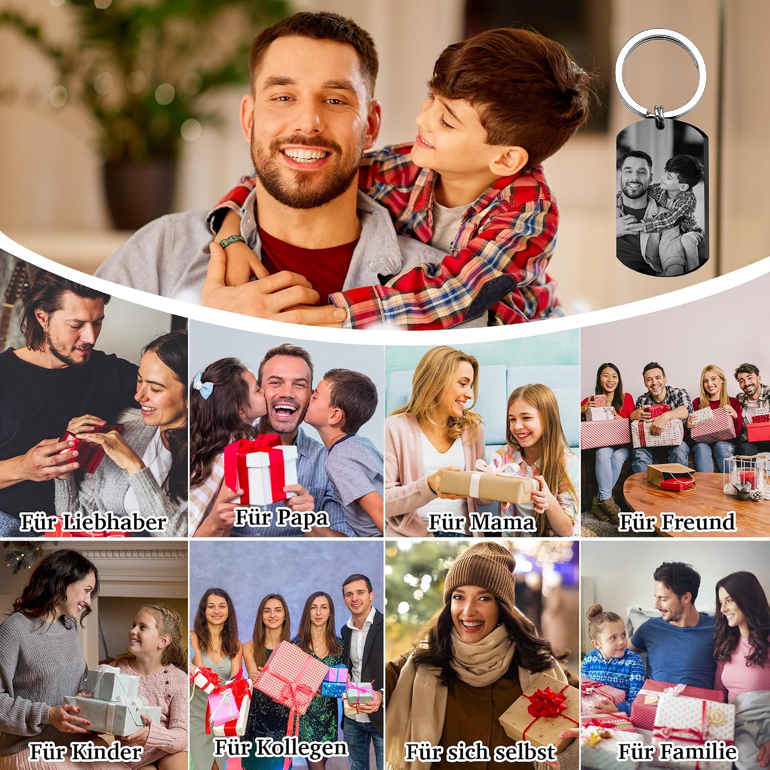 Easycosy Father's Day and Mother's Day Gifts for Dad & Mum Keyring Personalised with Photo & Text, Clear Engraving & Various Designs – Personalised Gifts for Dad Mum Men Women – Bild 6