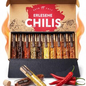TIMBER TASTE Chili Gift Set of 10 – Sharp Spices up to 1.2 Million Scoville Reaper Trinidad Scorpion Habanero Ghost Pepper | Sharpening Lovers Men’s Gifts Fine Food – Gifts for Men