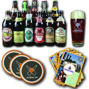 Meibier 11 Beer Box from Franconia #1 + Info Flyer, 11 x 0.5 Litre Franconian Beer + Meibier Willibecher + 3x Beer Felt, Great Beer Gift, Beer Box, Beer Pack