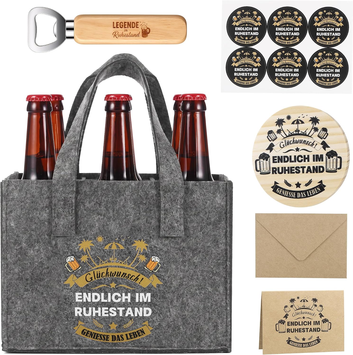 Zocipro Pensioner Gift for Men, Felt Handbag for 6 Beer Bottles