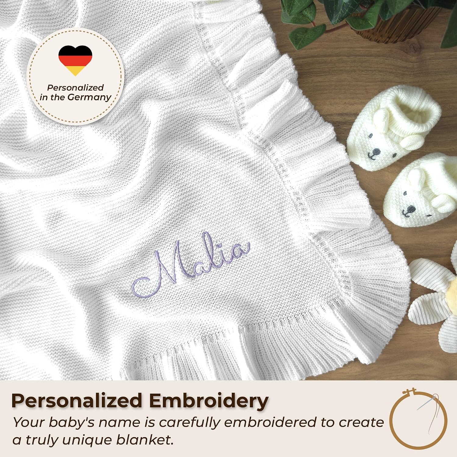 Baby Blanket Embroidered with Name 100 x 80 cm 100% Cotton – Bild 5