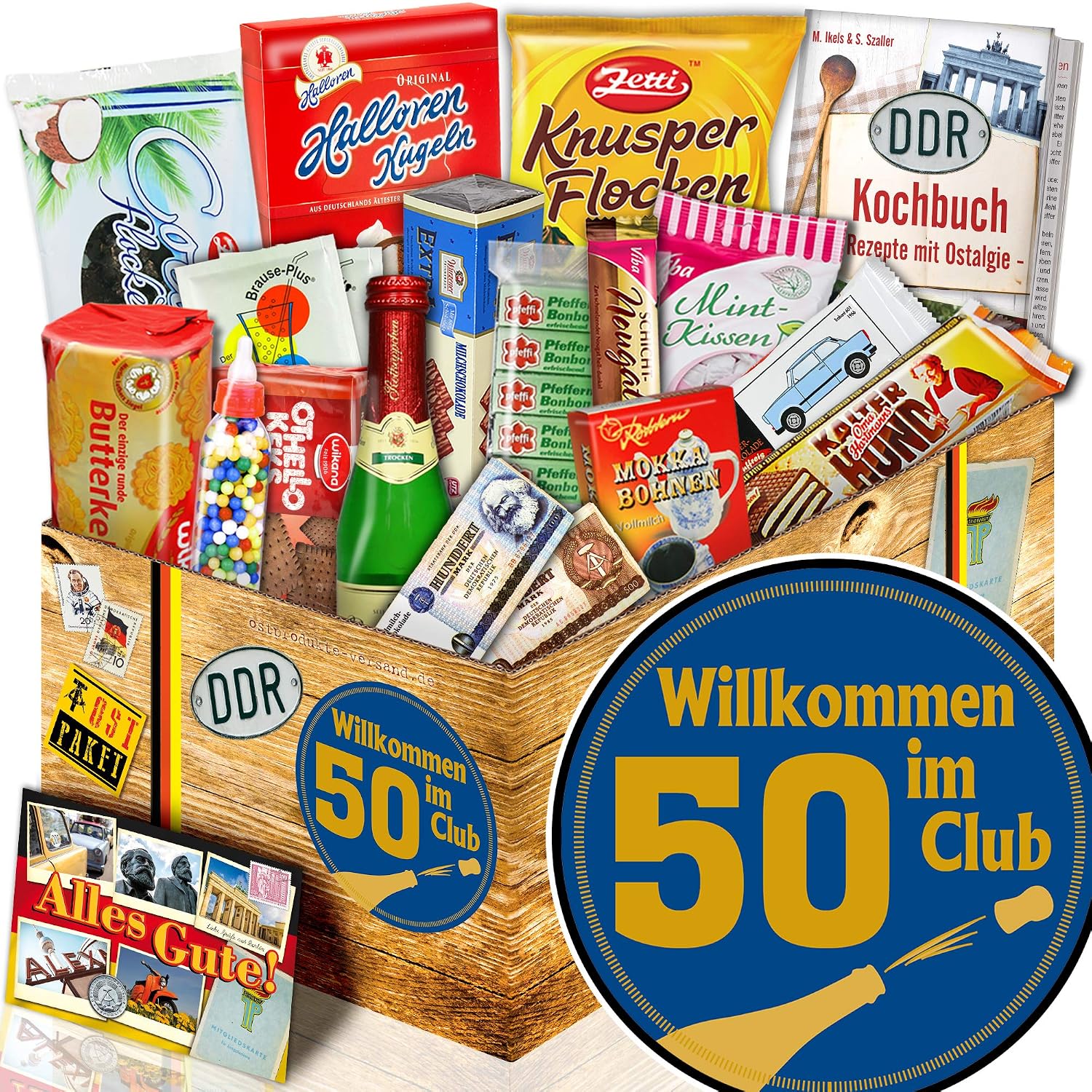 Wilkommen im Club 50 Birthday 50 Partner Gift Set DDR Sweet