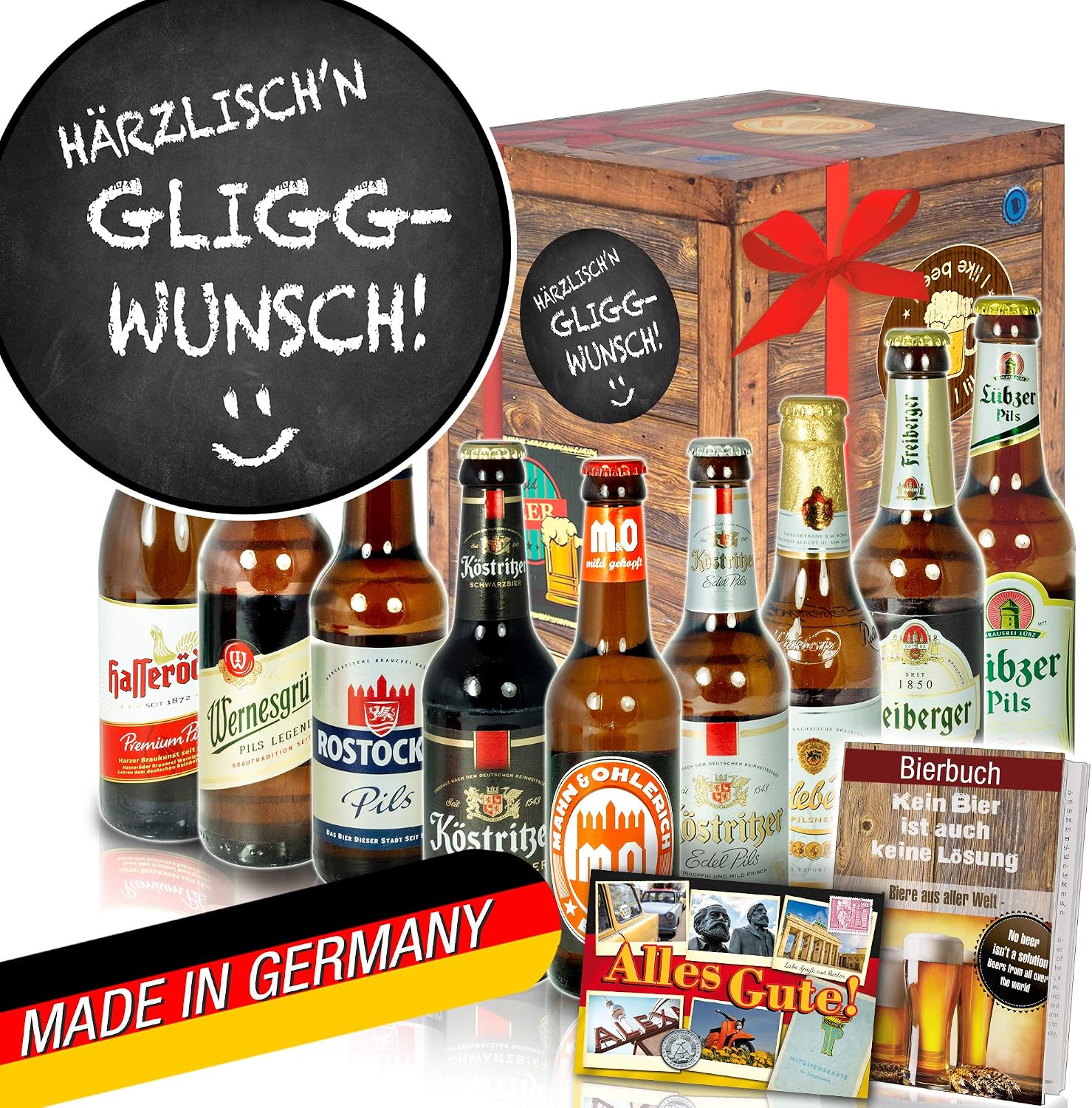 Härrzlisch'n Gliggwunsch 9x East German Beer Gift Set with Beer Book