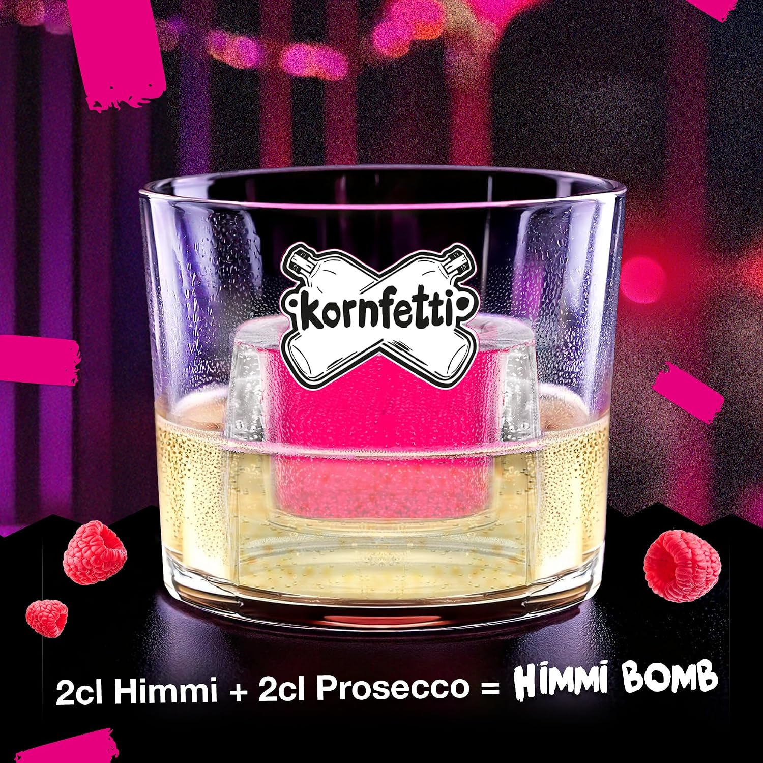 Kornfetti Himmi Bomb Bundle - Raspberry Lime Liqueur 0.7L + 2 Glasses - 15% Vol - Fruity Sparkling Drink - Perfect with Prosecco - Limited Edition – Bild 4