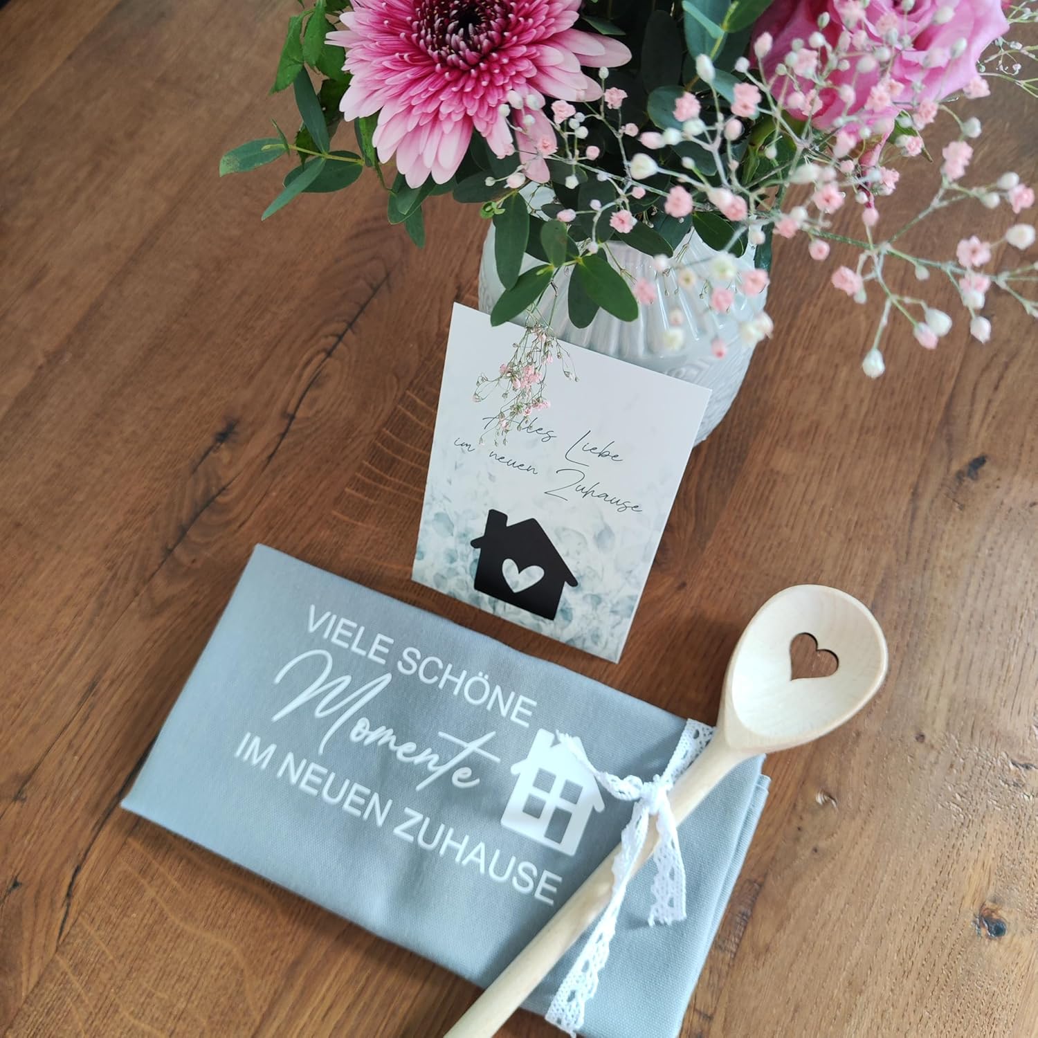 Housewarming Gift Set - Tea Towel, Cooking Spoon & Card I Housewarming Gift Home I Housewarming Gift I Topping Out Party – Bild 2
