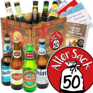 Alter Sack 50 – Beer Box with Beers of the World – Birthday Gift Man