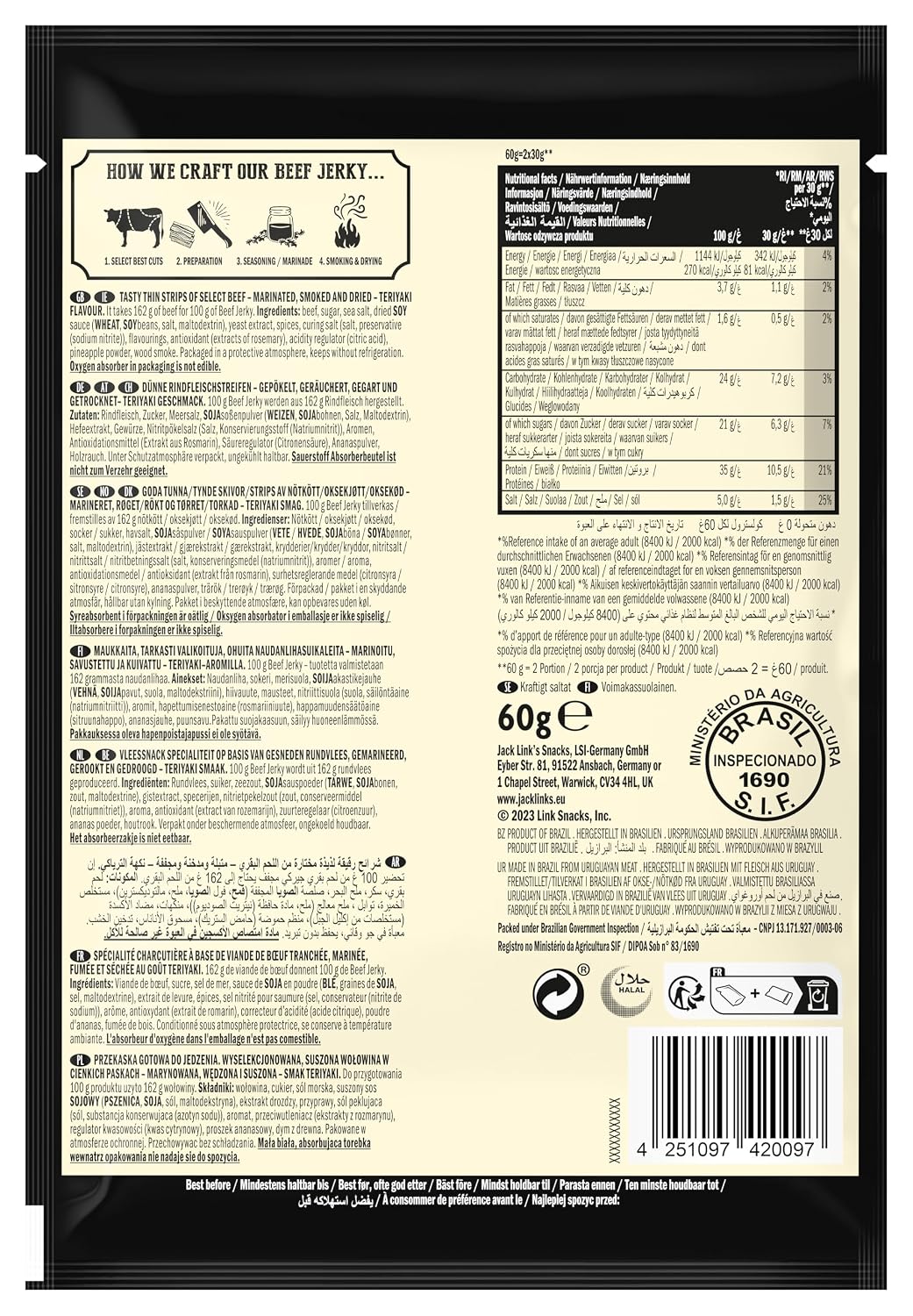 Jack Links Beef Jerky Gift Box - Pack of 12 (12 x 60 g) - High Quality Meat Snack Gifts for Men - Father, Dad, Man Gift or as a Gift Basket, Gift Basket, Birthday - High Protein – Bild 4