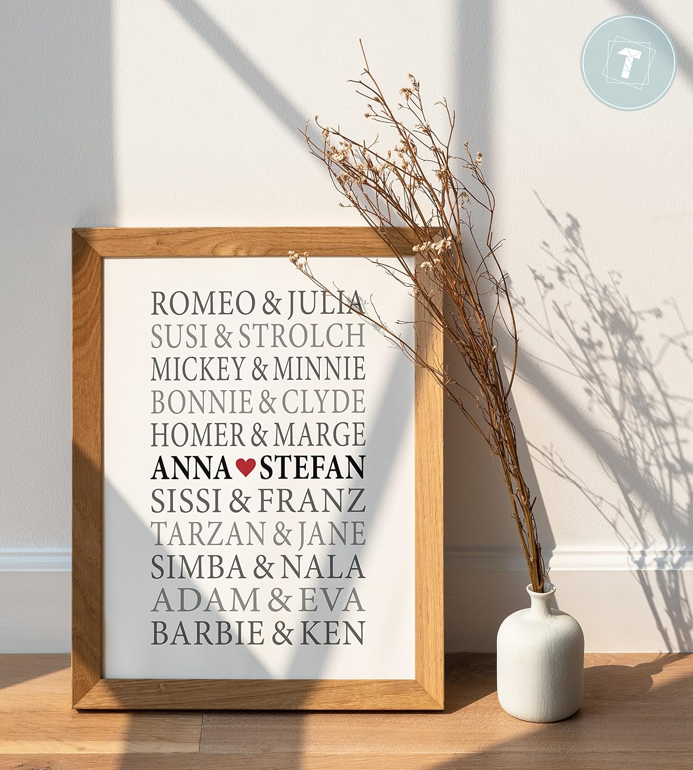 Papierschmiede® Pair of Poster Personalised with Name, DIN A3 (30 x 42 cm) Choice of Frame, Wedding Gift Framed, Name, Gift Picture for Anniversary, Wall Picture for Wedding "Romeo & Juliet" – Bild 4