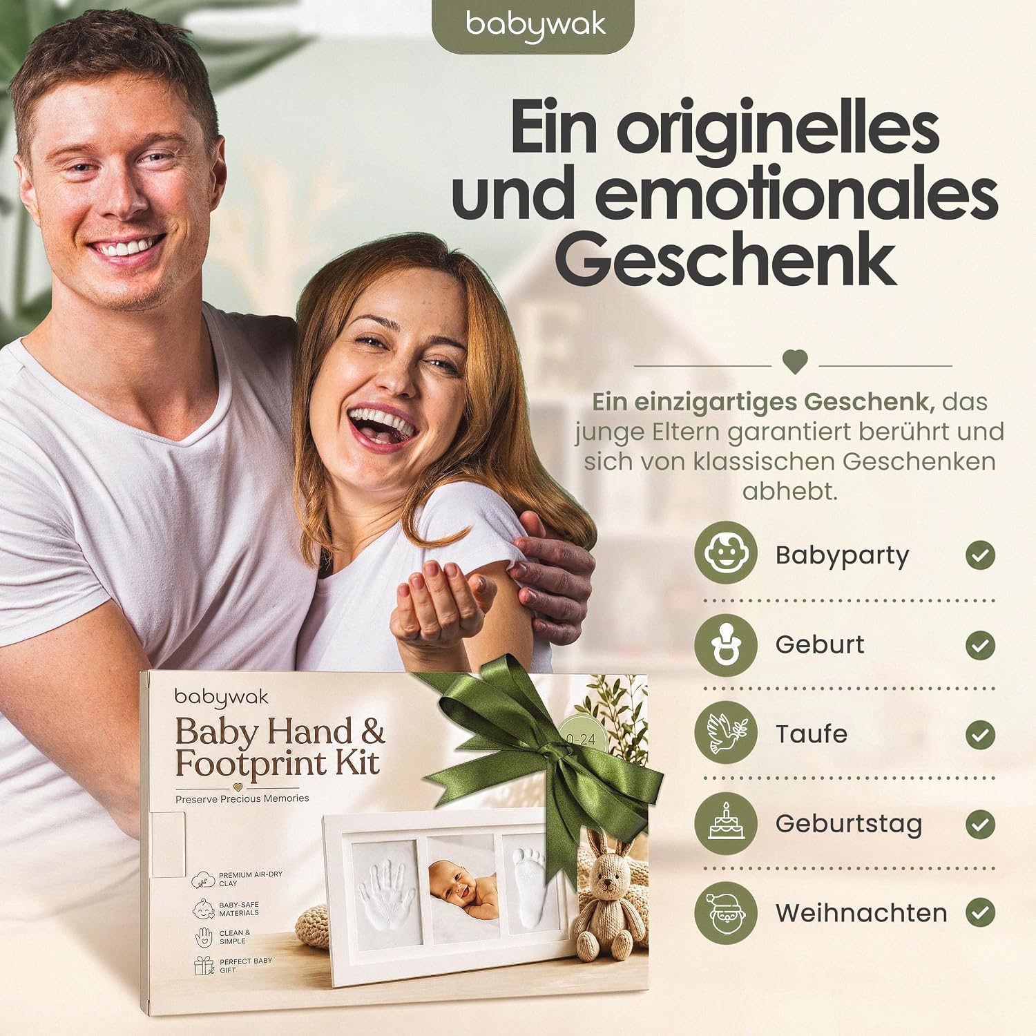 Baby Handabdruck und Fußabdruck Set mit Bilderrahmen – 3-in-1 Abdruckset aus Ton mit 2 Tonpäckchen, Buchstaben, Zahlen und Goldfarbe – Personalisiertes Geschenk zur Geburt – Bild 5