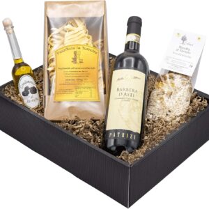 Weinpräsent Gift Basket „Truffle Search“ with Italian Specialities: Italian Delicatessen and Barbera (13% Vol.) with Truffle Risotto, Spice Oil with Truffle, Dry 2017 (1 x 0.75 L)