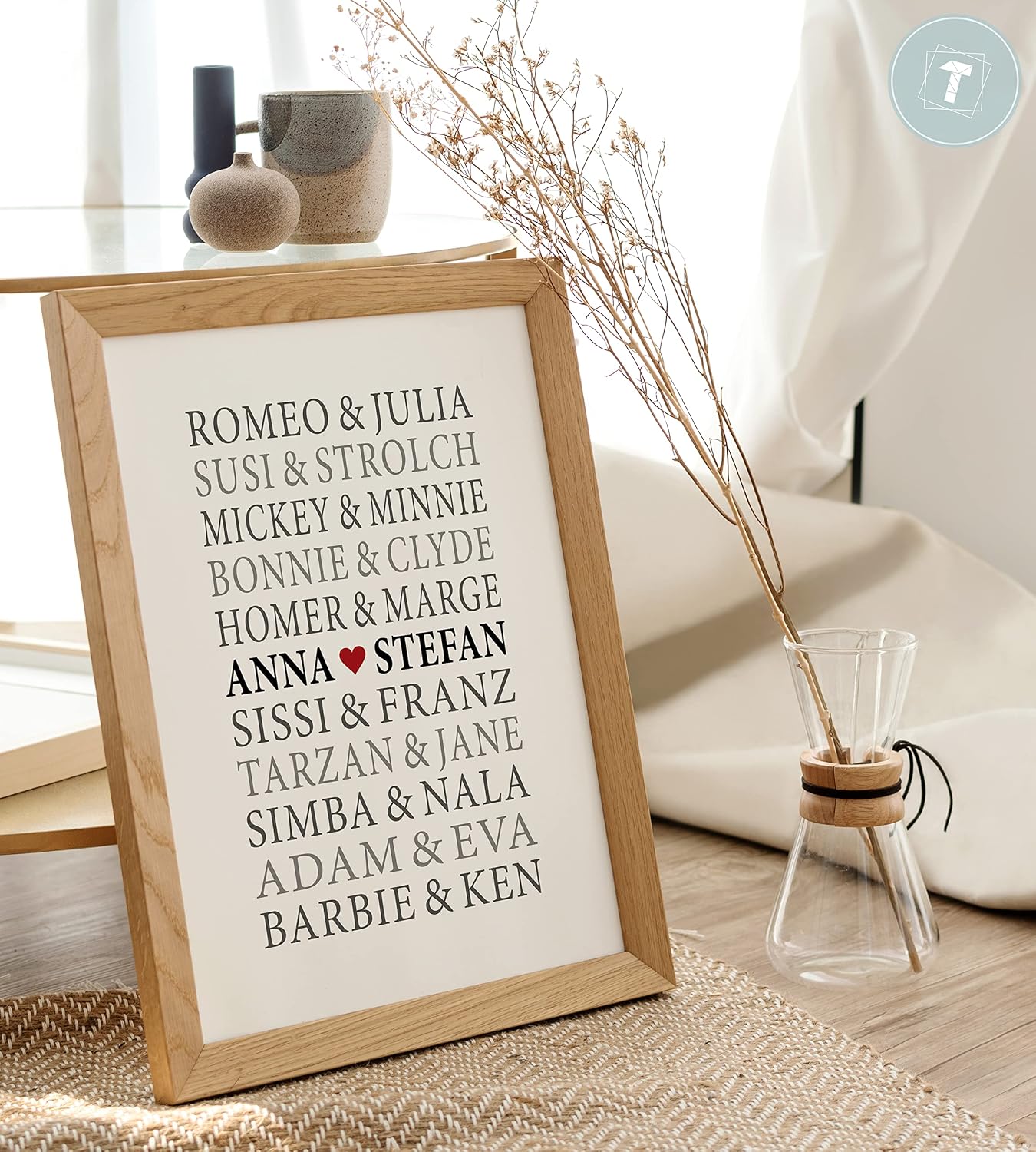 Papierschmiede® Pair of Poster Personalised with Name, DIN A3 (30 x 42 cm) Choice of Frame, Wedding Gift Framed, Name, Gift Picture for Anniversary, Wall Picture for Wedding "Romeo & Juliet" – Bild 2