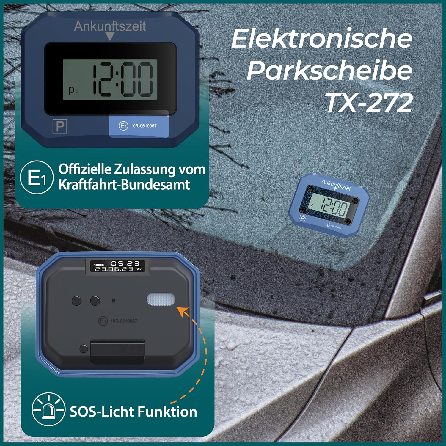 Technaxx Electronic Parking Disc TX-272, Automatic Digital Parking Meter for Car with Motion Sensor, Automatic Time Setting, Double Illuminated Displays, SOS Light, ECE License – Bild 5