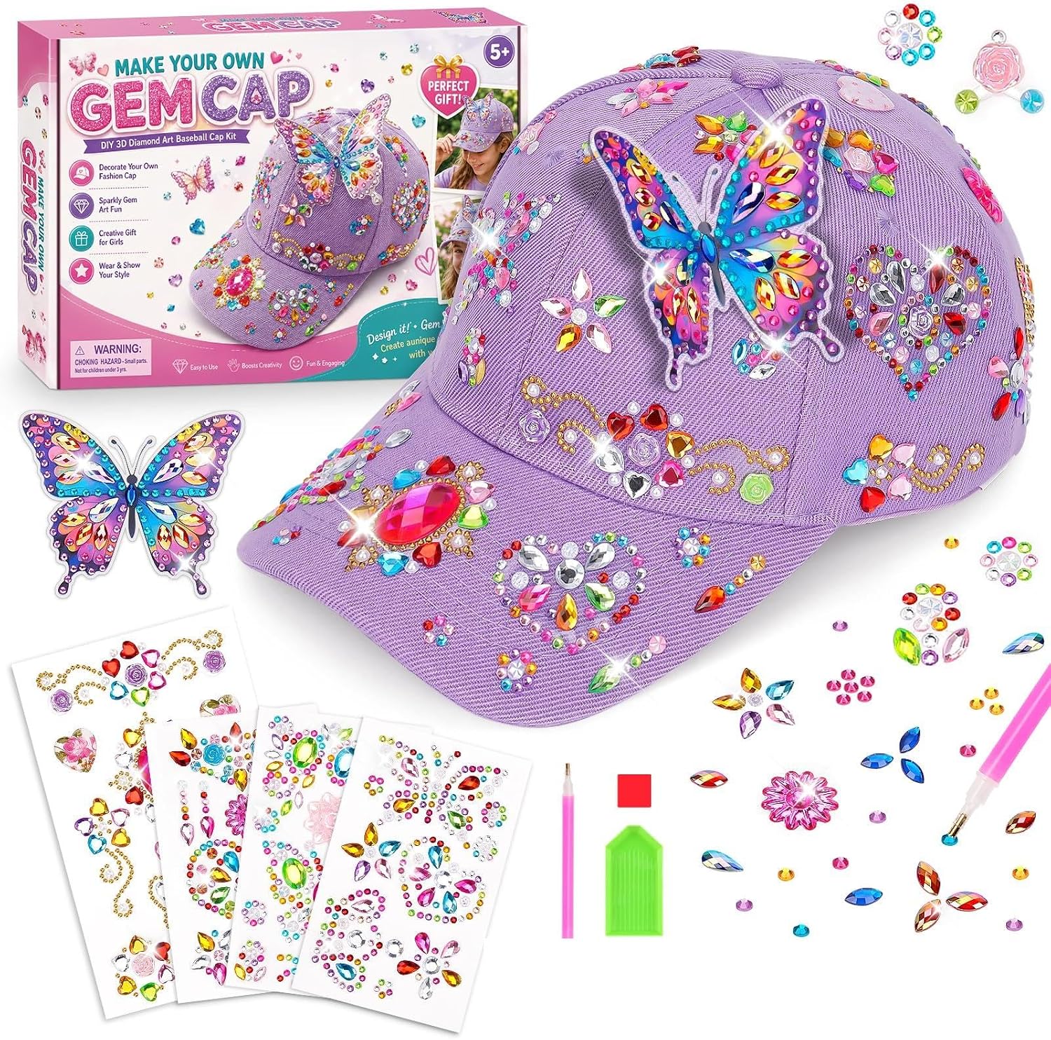 Craft Girls 5 6 7 8 9 Years Diamond Painting Children's Baseball Cap Set