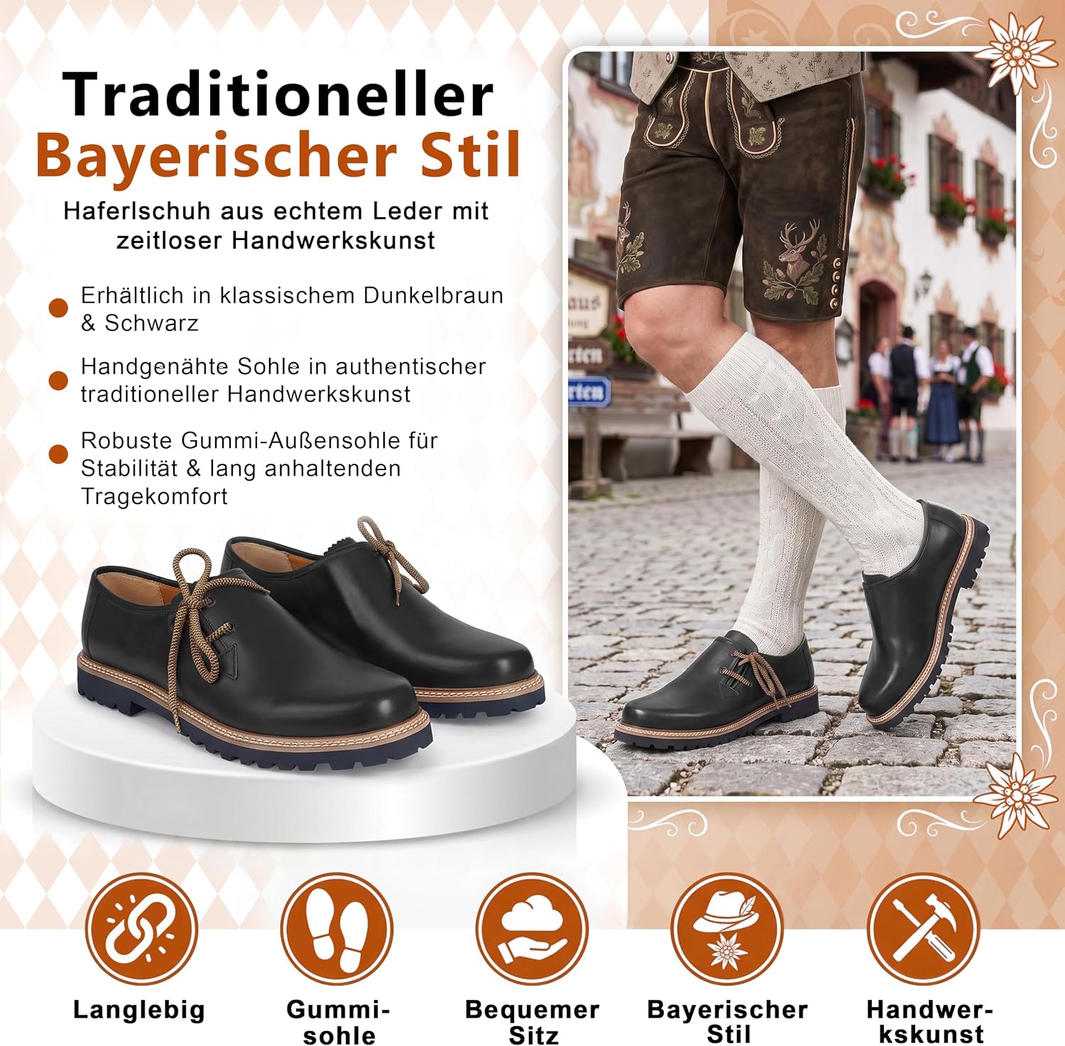 German Wear Haferlschuhe Traditional Shoes Made of Smooth Leather Original Handmade – Bild 5