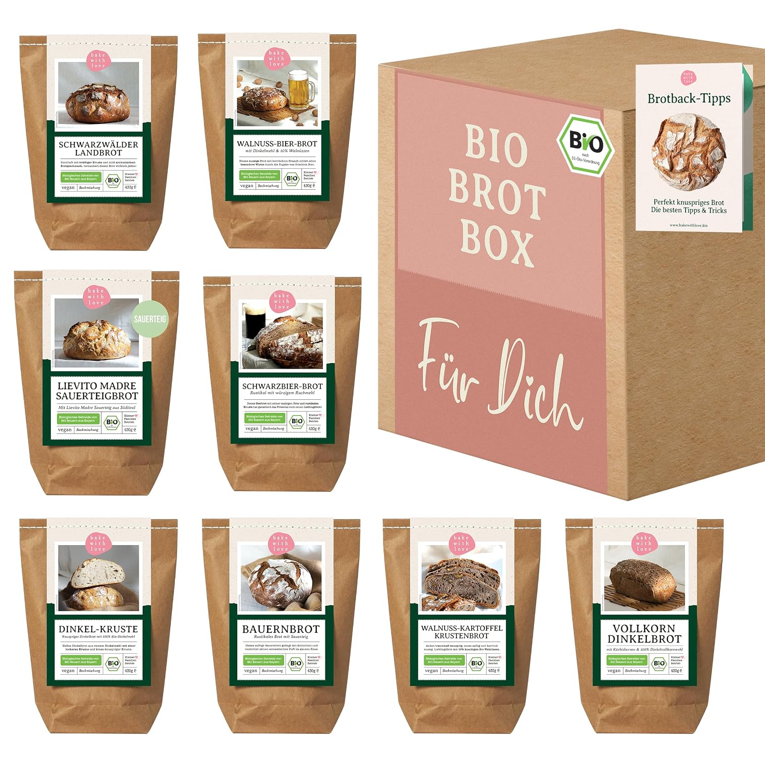 Organic Bread Baking Mixes Gift Basket "Für Dich" - 8 Varieties for Baking Yourself - Ideal as a Thank You or Birthday Gift for Women, Mum and Girlfriend - Bake with Love – Bild 6