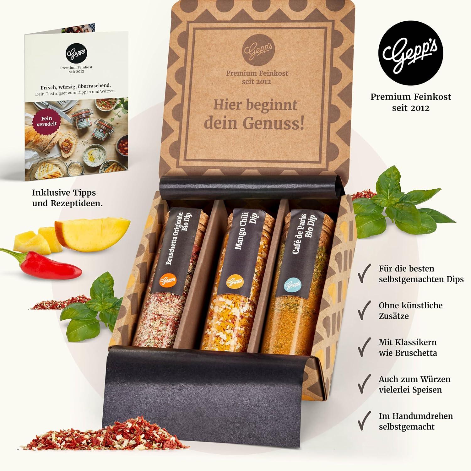 Gepp's Gourmet Mini Dip Set, Set of 3, Spice Set for Snack Lovers, Mix Delicious Dips Yourself with the Spice Mixes, Organic Spices, Mango-Chili, Bruschetta and Café de Paris Spice – Bild 2