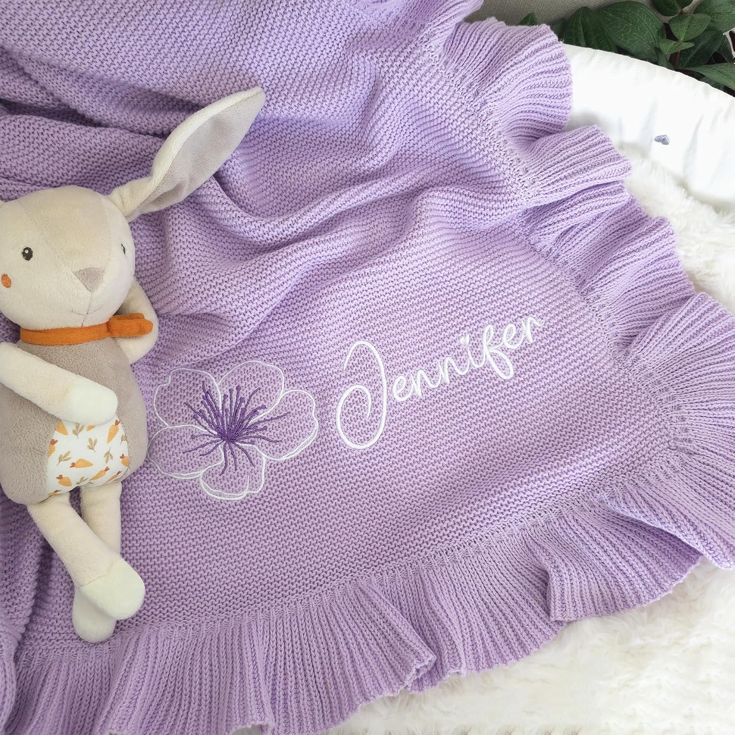 Baby Blanket Embroidered with Name 100 x 80 cm 100% Cotton – Bild 4