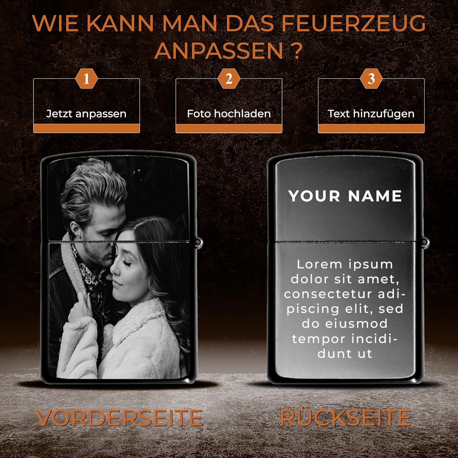 Personalised Lighter with Photo - Personalised Gift for Men - Engraved Lighter in Black/White – Bild 4