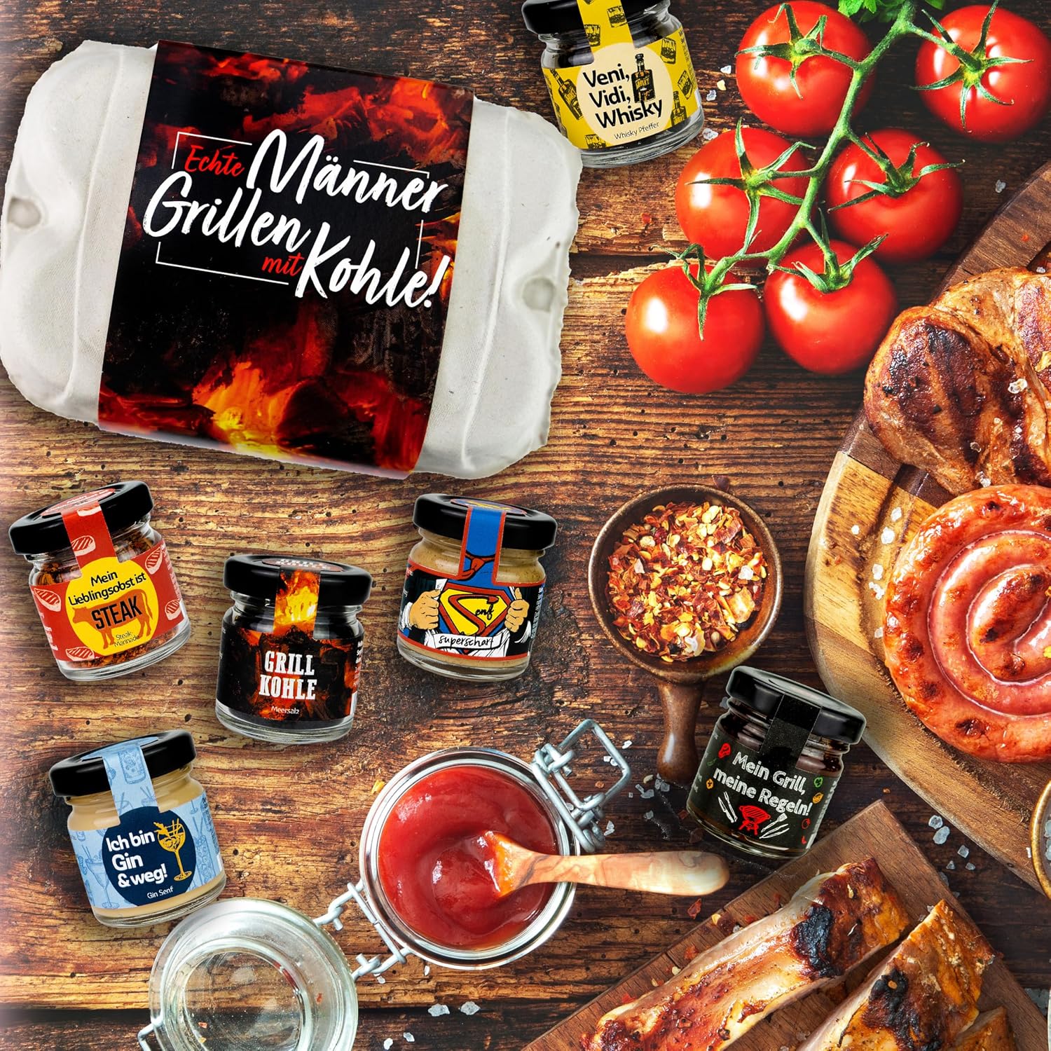 Altenburger Origanl Mustard Set Barbecue Gift Set "Real Men Grilling with Charcoal", Gift Idea for Men and Women, Gift Basket, Gift Box as Easter Gift – Bild 7