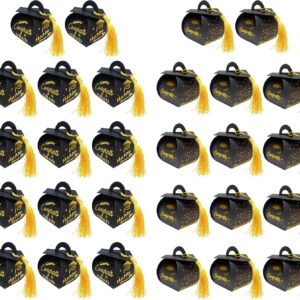Pack of 28 Bachelor Hat Gift Box, Black Graduation Hat Box with 2 Designs and Yellow Tassel, Graduation Hat Box Made of Paper as Graduation Hat Gift Box for Graduations