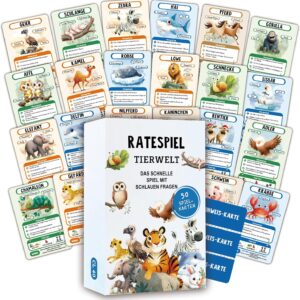 Animal Quiz Children – 50 Playing Cards with Notes & Exciting Animal Facts from 6 Years for Family & Friends | Promote Knowledge Playfully | Educational Game Guessing Game for 2-6 Players