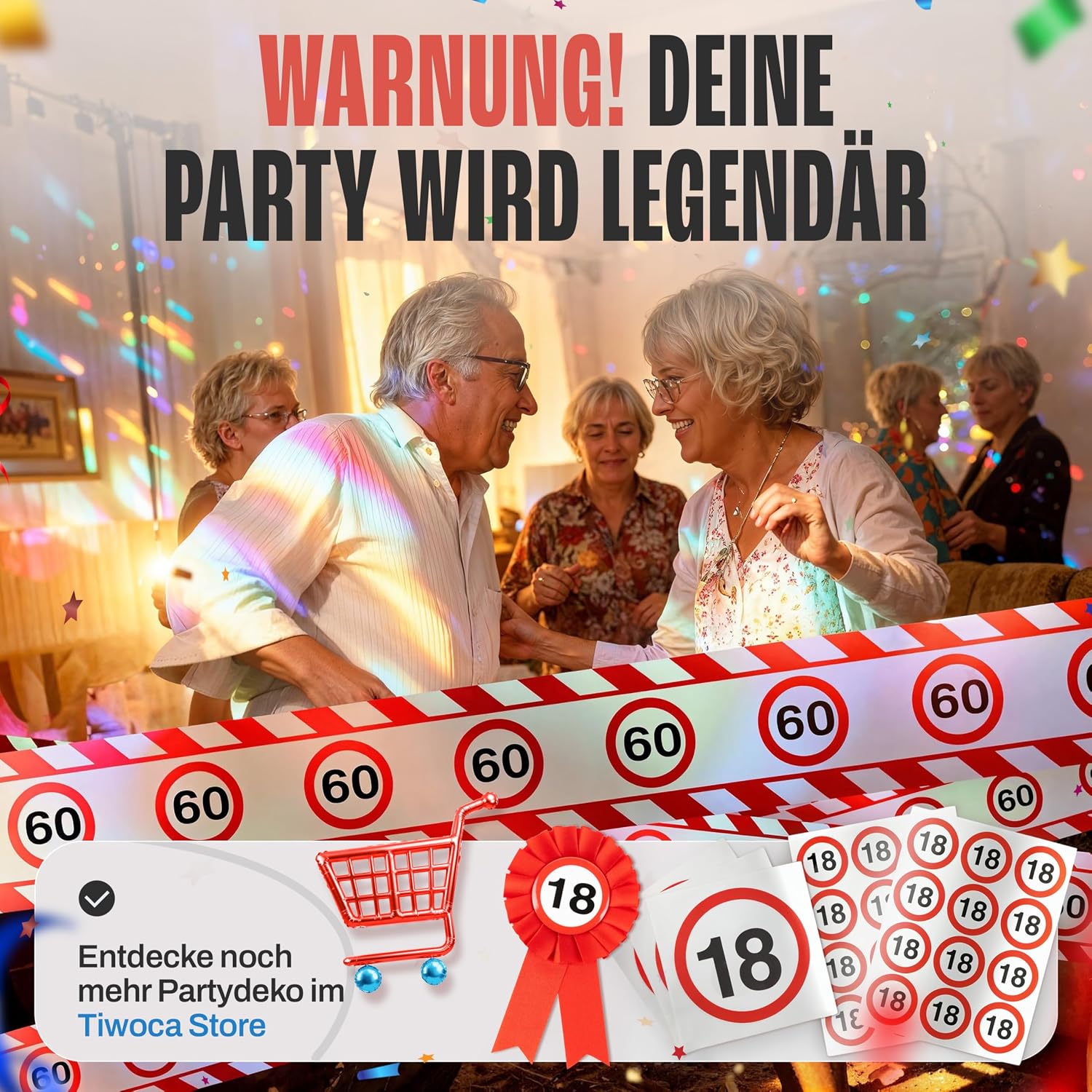 60th Birthday Decoration - Funny Barrier Tape Red White with Traffic Signs as Original and Funny Birthday Decoration for a Successful 60th Birthday Man or Woman – Bild 7