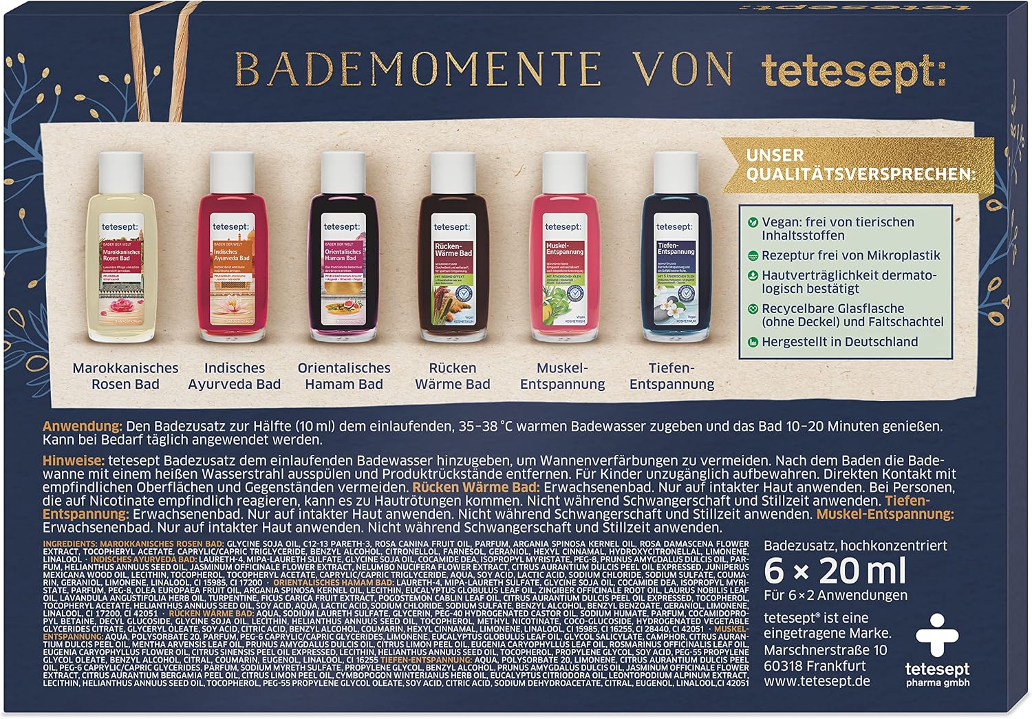 Tetesept baths gift set Pampering moments, bath essence trial set with gift tag, the ideal gift for every occasion, 1 x bath set (6 x 20 ml) – Bild 2